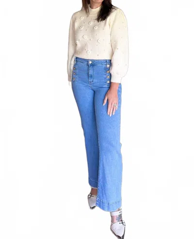 Davi & Dani Pearl Blossoms Long Sleeve Sweater In Beige In White