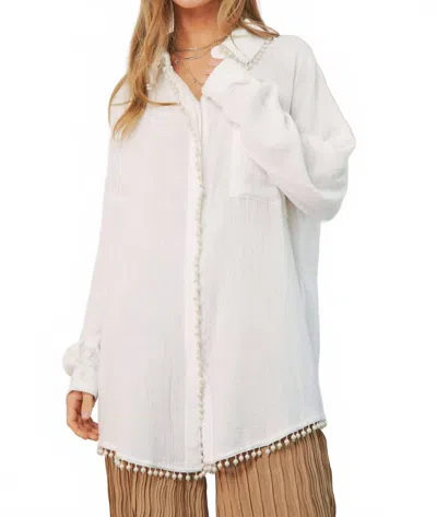 Davi & Dani Pearl Embellishment Button Front Shirt - Plus In White