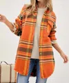 Davi & Dani Plaid Button Front Jacket In Orange Multi In Orange