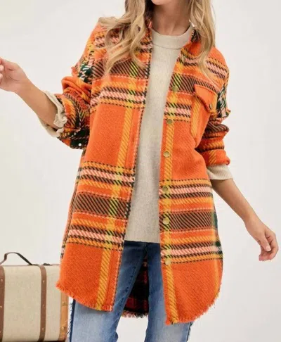 DAVI & DANI PLAID BUTTON FRONT JACKET - PLUS IN ORANGE