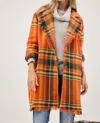 Davi & Dani Plaid Button Front Jacket In Orange Multi In Brown