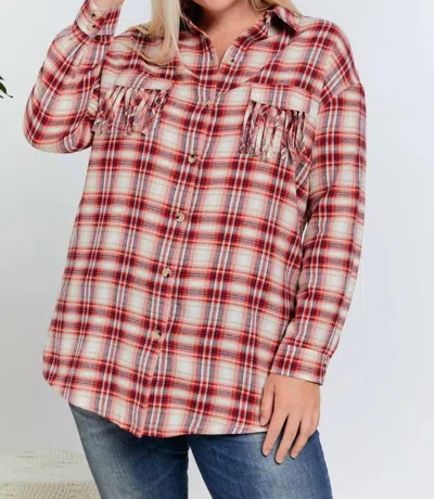 Davi & Dani Plaid Button Up Plus Shirt In Red