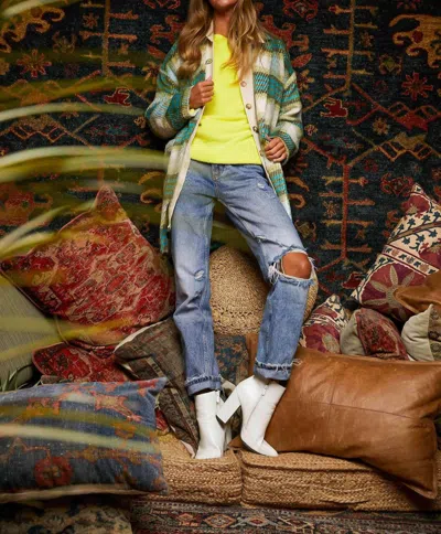 Davi & Dani Plaid Open Jacket - Plus In Apple Green In Multi