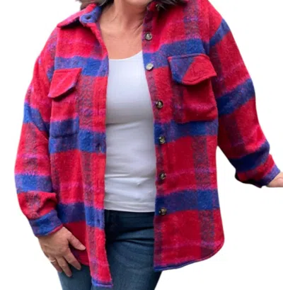 Davi & Dani Plaid Shacket In Red/blue In Multi