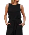 Davi & Dani Plus Boat Neck Sleeveless Pocket Jumpsuit In Black In Black