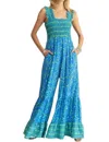 Davi & Dani Plus Retro Floral Straps Ruffle Pants Jumpsuit In Blue In Blue