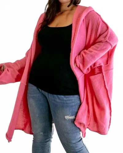 Davi & Dani Pocket Detailed Longline Cardigan - Plus In Pink
