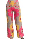 Davi & Dani Printed Floral Pants In Grey Fuchsia In Multi