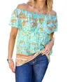 Davi & Dani Printed Floral Off Shoulder Top In Multi