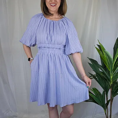 Davi & Dani Puff Sleeve Dress In Blue