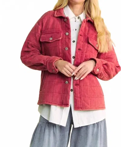 Davi & Dani Quilted Button Down Shacket - Plus In Brick In Red