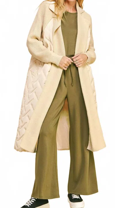 Davi & Dani Quilted Long Jacket In Cream In Neutral