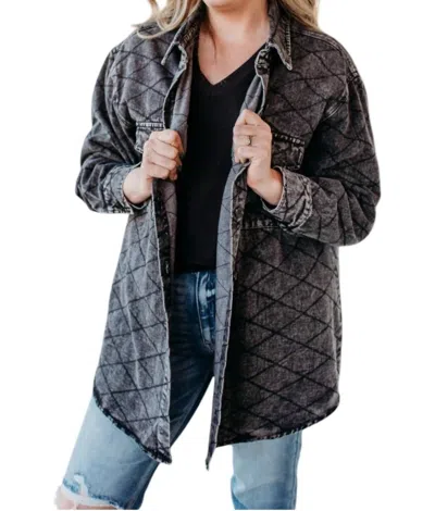 Davi & Dani Quilted Shacket In Washed Grey In Multi