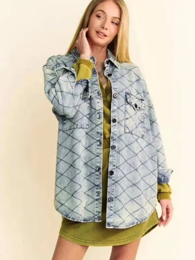 Davi & Dani Quilted Shirt Jacket In Denim Blue