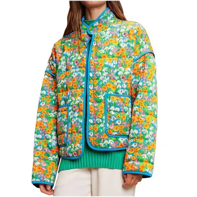 Davi & Dani Retro Floral Quilted Jacket In Multi