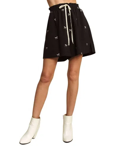 Davi & Dani Ribbon Embroidery Elastic Waistband Short In Black In Brown