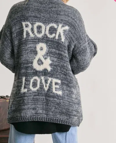 Davi & Dani Rock & Love Oversized Cardigan With Pockets In Gray