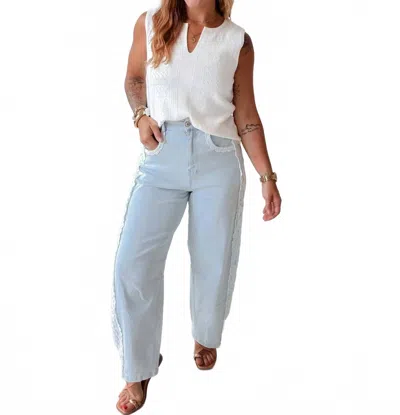 Davi & Dani Ronnie Lace Trim Relaxed Jeans In Light Denim In Blue