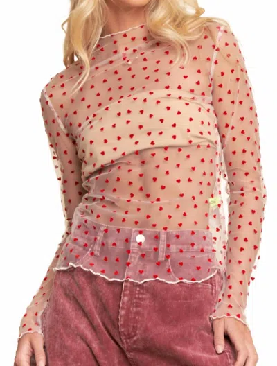 Davi & Dani Ruby Hearts Mesh Tee In Red