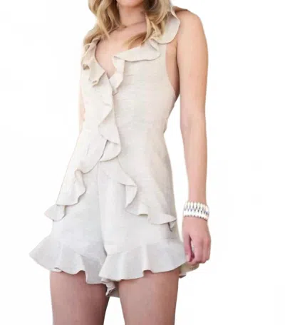 Davi & Dani Ruffle Detailed Pinstripe Romper In White