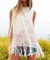 Davi & Dani Sequin Fringe Detail Sleeveless Squin Crop Top In Pink White In Multi