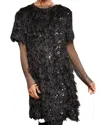 Davi & Dani Sequin Textured Short Sleeve Dress In Black In Black