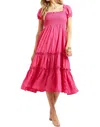 Davi & Dani Smocked Midi Dress In Pink In Pink