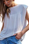 Davi & Dani Solid Rhinestones Mock Neck Short Sleeve Top In White In Purple