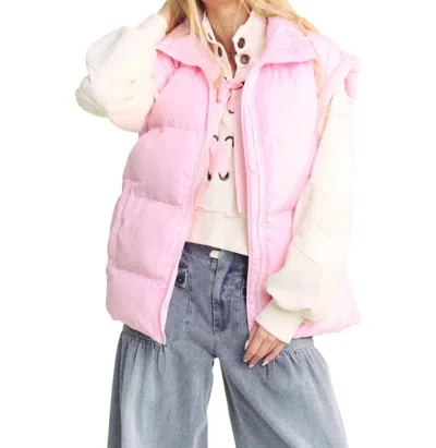 Davi & Dani Solid Sleeveless Zipper Puffer Jacket Vest - Plus In Pink