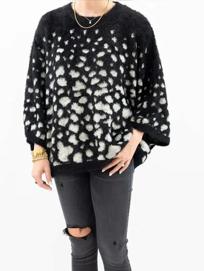 Davi & Dani Spotted Fuzzy Cape Style Sweater In Black