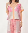 Davi & Dani Star Patch Color Blocked Top In Pink Multi In Pink