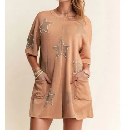 Davi & Dani Star Studded Romper In Latte In Brown