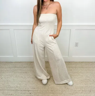 Davi & Dani Strapless Cotton Blend Jumpsuit In Ivory In Neutral