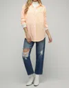 DAVI & DANI STRIPE BUTTON DOWN LONG SLEEVE SHIRT IN NEON ORANGE