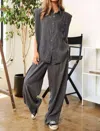 Davi & Dani Stripe Button Down Shirt And Long Pants Set In Gray In Grey