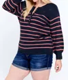 DAVI & DANI STRIPE PLUS SWEATER IN NAVY