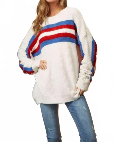 Davi & Dani Stripe Sweater - Plus In White