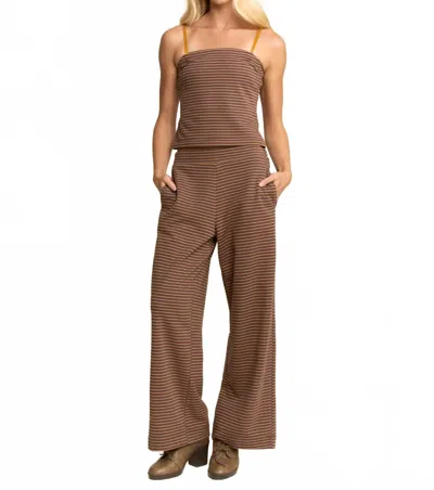 Davi & Dani Striped Knit Cami & Wide-leg Pants Set In Black/white In Brown