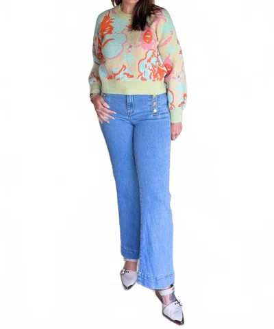 Davi & Dani Sunset Garden Long Sleeve Sweater In Blue In Multi