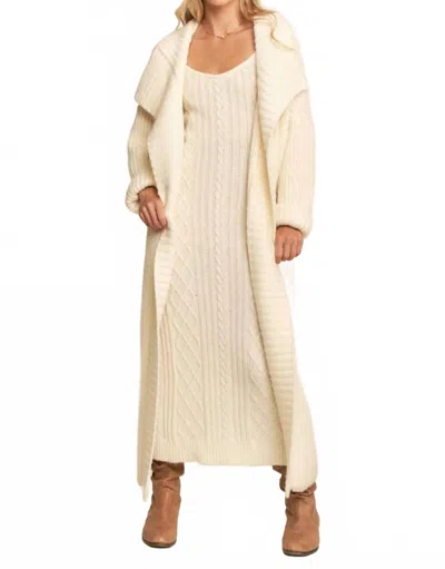 Davi & Dani Sweater Knit Cable Longline Dress & Cardigan Set In Cream In White