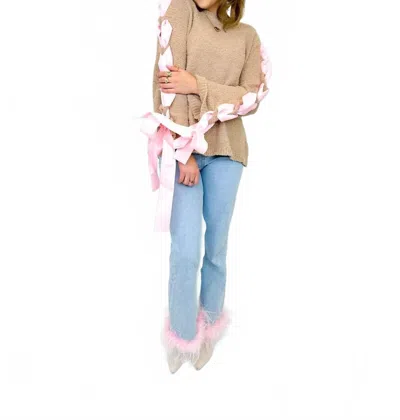 Davi & Dani Sweet Dreams Sweater In Beige/pink In Brown