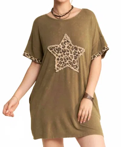 Davi & Dani Top Of The World Tshirt Dress In Dark Olive In Brown