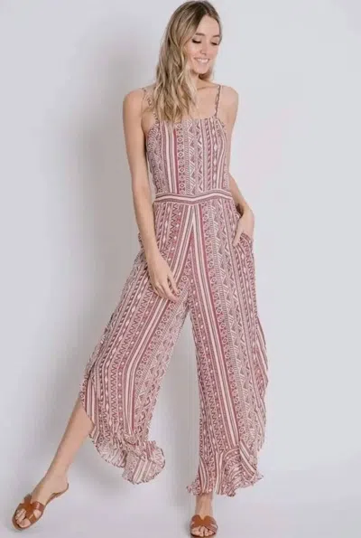 Davi & Dani Tribal Print Stripe Wide Leg Jumpsuit In Mauve In Multi