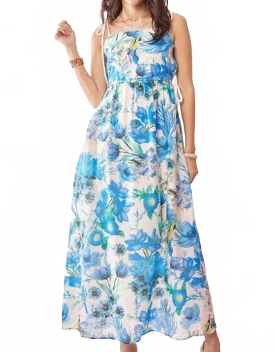 Davi & Dani Tropical Boho Cut Out Maxi Dress In Blue