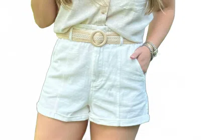 Davi & Dani Twill Woven Paperbag Shorts With Belt In White In Blue