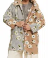 Davi & Dani Two Tone Garden Floral Jacket With Hoodie In Grey-mocha In Multi