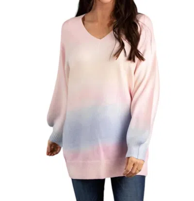 Davi & Dani V-neck Sweater In Pink Multi