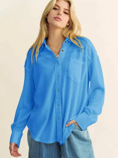 Davi & Dani Washed Button Down Shirt In Light Blue