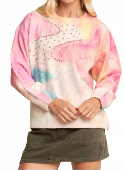 Davi & Dani Watercolor Whisper Sweater In Multi In Pink