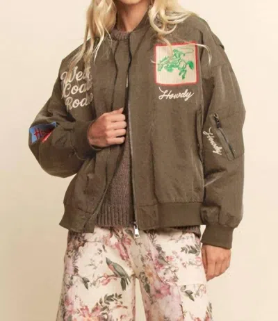 Davi & Dani West Coast Rodeo Bomber Jacket In Mocha In Green